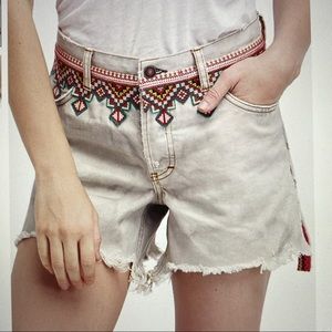 Free people cotton frayed hem embroidered shorts